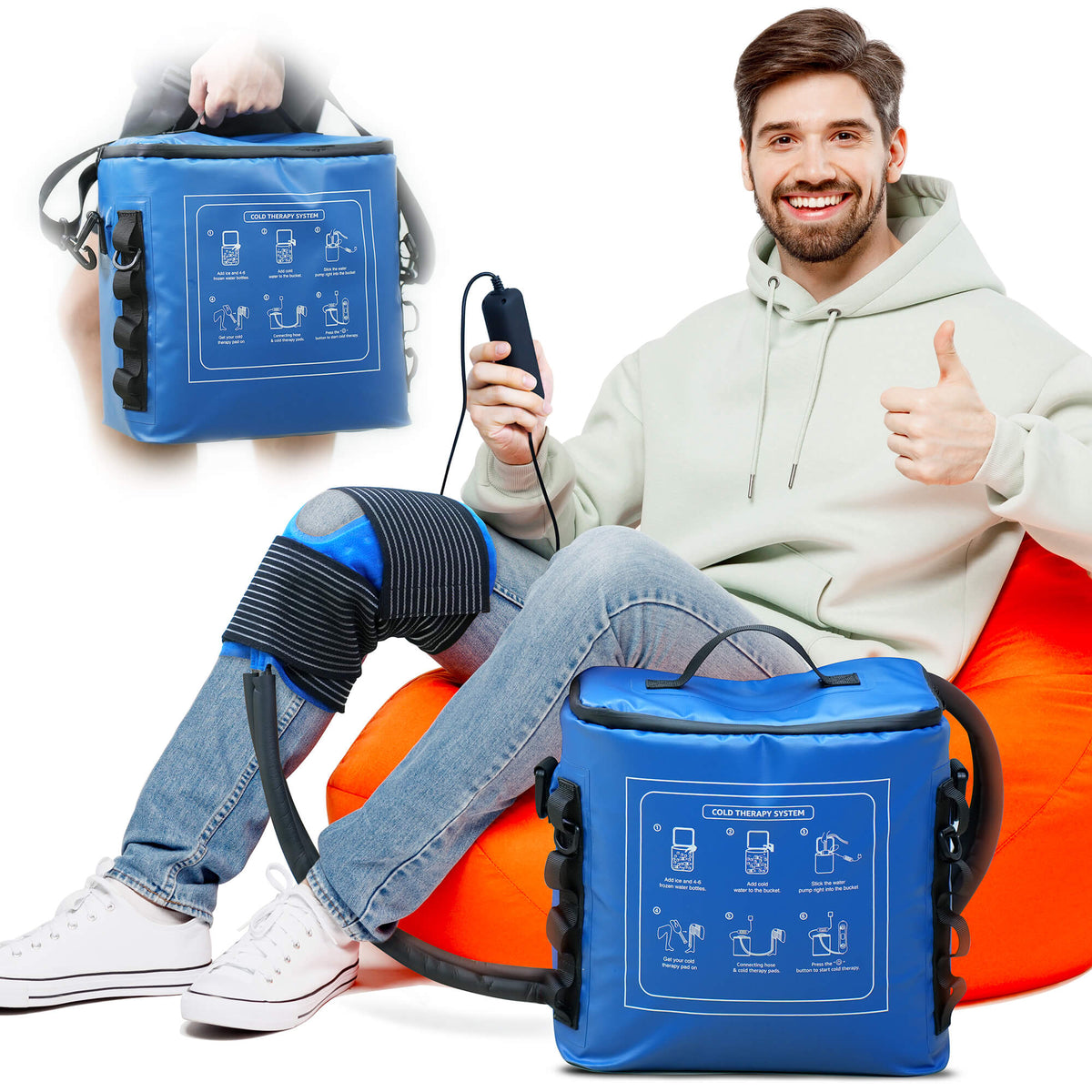 Portable cold therapy ice machine for post-surgery knee recovery and ACL pain relief at home