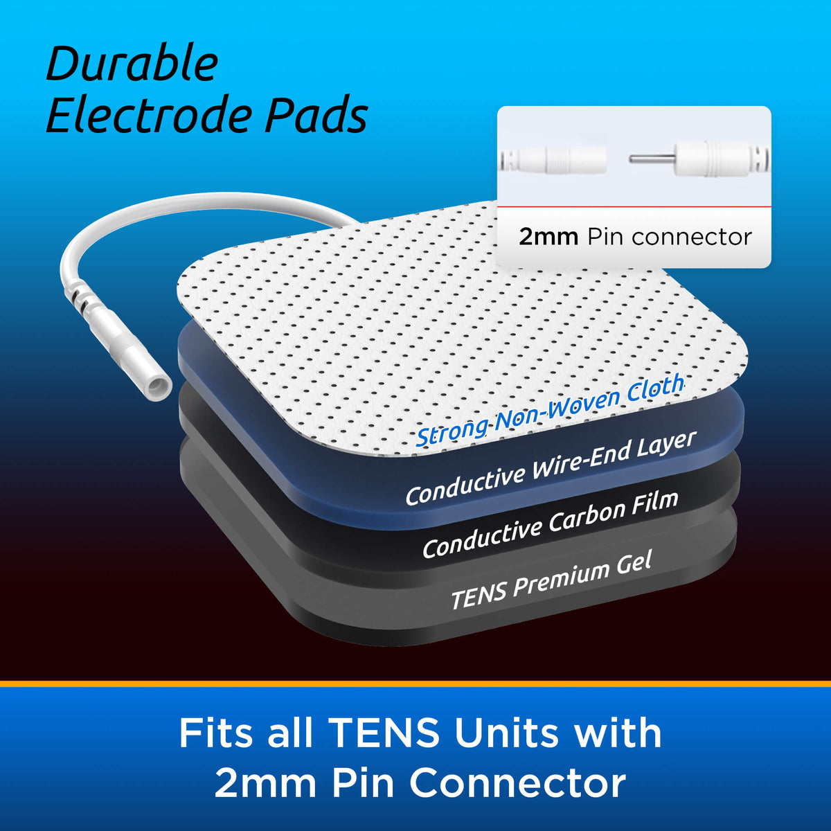 Kongzee 12 pack mixed sizes TENS unit replacement pads set including large rectangular and standard square electrodes