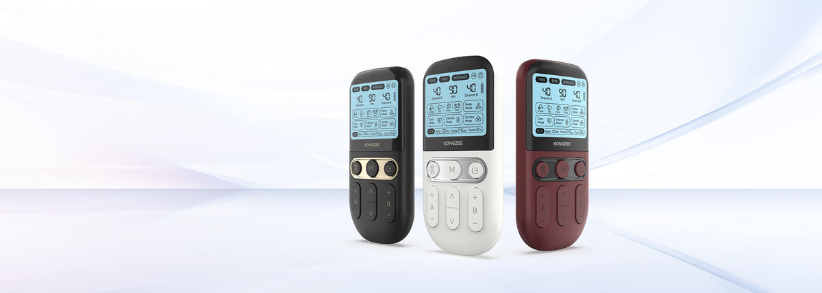 Kongzee 4-in-1 TENS EMS muscle stimulator full kit including 12 electrode pads for home pain management