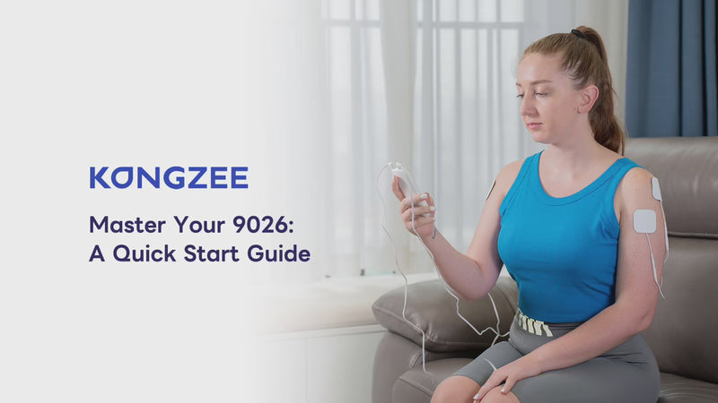 Kongzee AS9026 video tutorial guide demonstrating how to set up and operate the TENS EMS unit for effective pain relief
